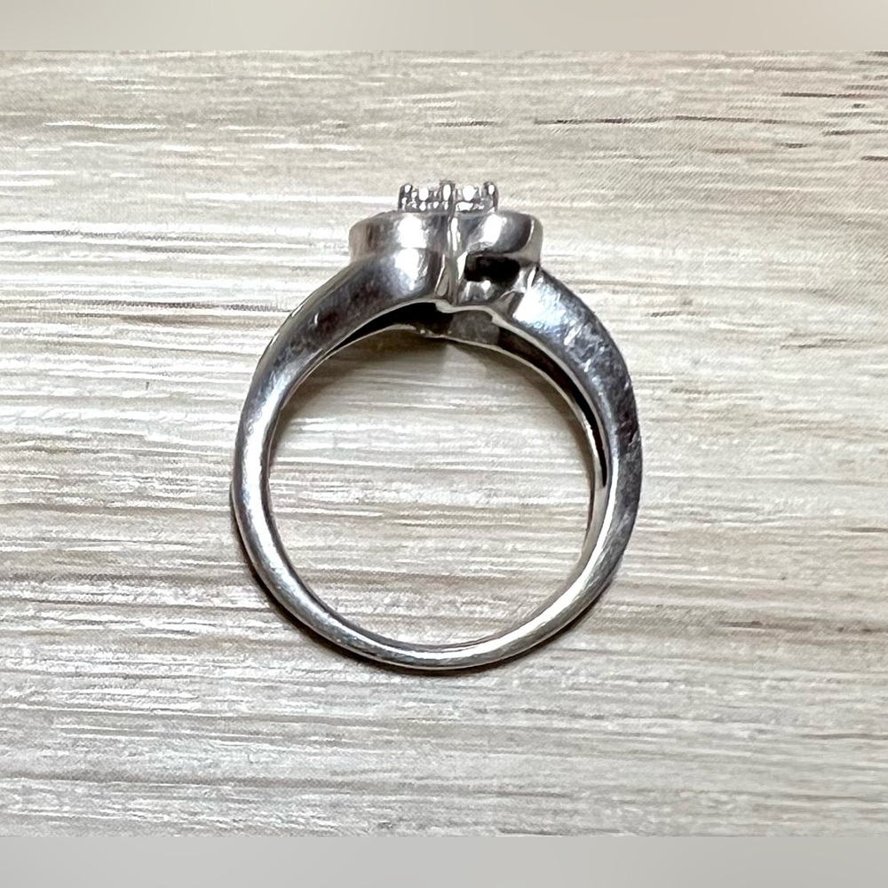 Vintage Designer Signed Sterling Silver Sapphire & Diamond Heart Ring, Size 6.5 - Picture 9 of 10